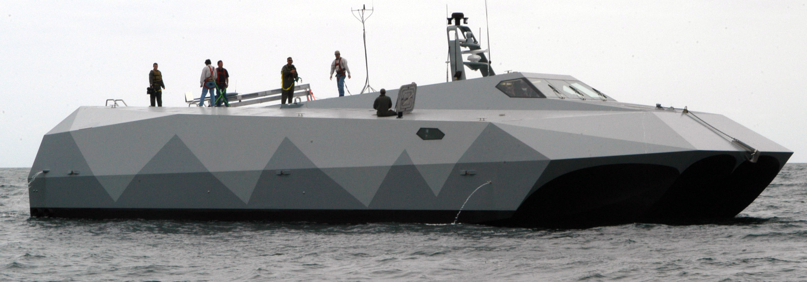 From 2006--The crew of experimental boat ship Stiletto readies the 